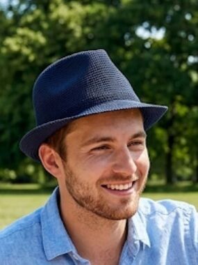 Navy Knit Fedora Hat Lightweight Summer Unisex Navy Blue Fedora Hat